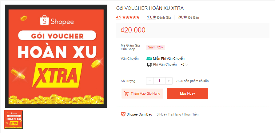 Phí tham gia gói hoàn xu xtra Shopee